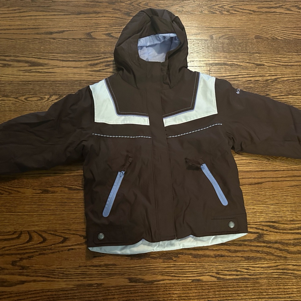 Columbia omni shield Waterproof jacket  brown and white with purple detailing